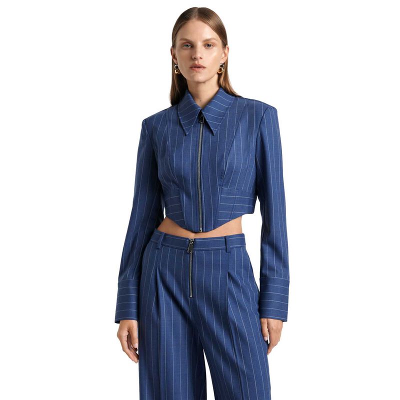 Cue European Wool Stripe Cropped Shirt image number 0